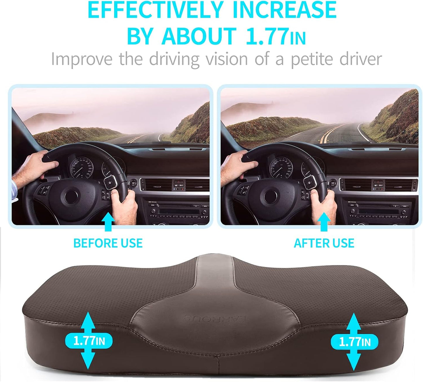 Car Seat Cushion - Comfort Memory Foam Seat Cushion for Car Seat Driver, Tailbone (Coccyx) Pain Relief Pad, Car Seat Cushions for Driving, Office Chair Cushion (Brown)