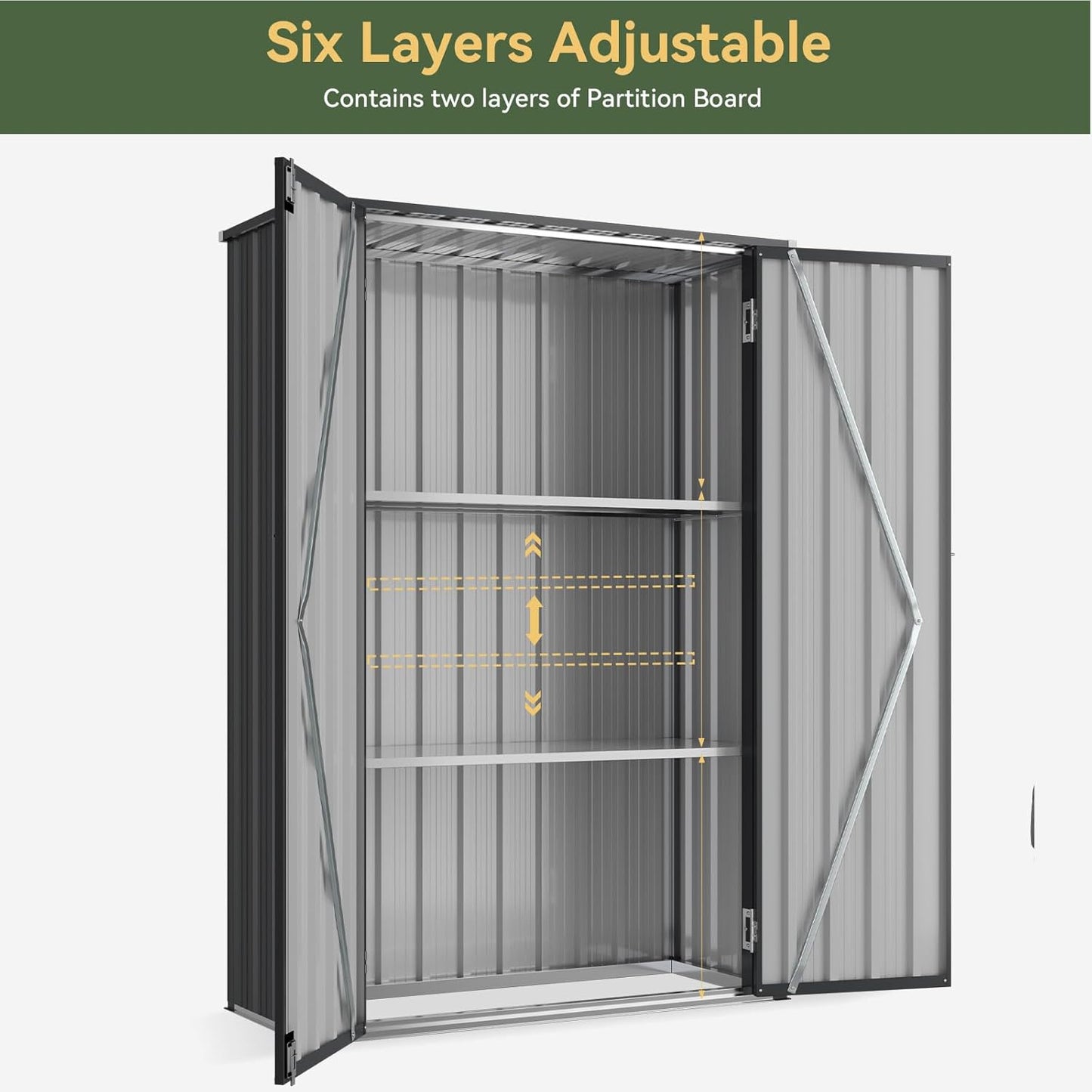 Aoxun 47x19 in Outdoor Storage Cabinet Metal Garden Shed with 2 Adjustable Shelves 3 Layer Indoor& Outdoor Waterproof Vertical Storage Shed for Patio Garden, Garage, Porch (34 Cu.Ft)