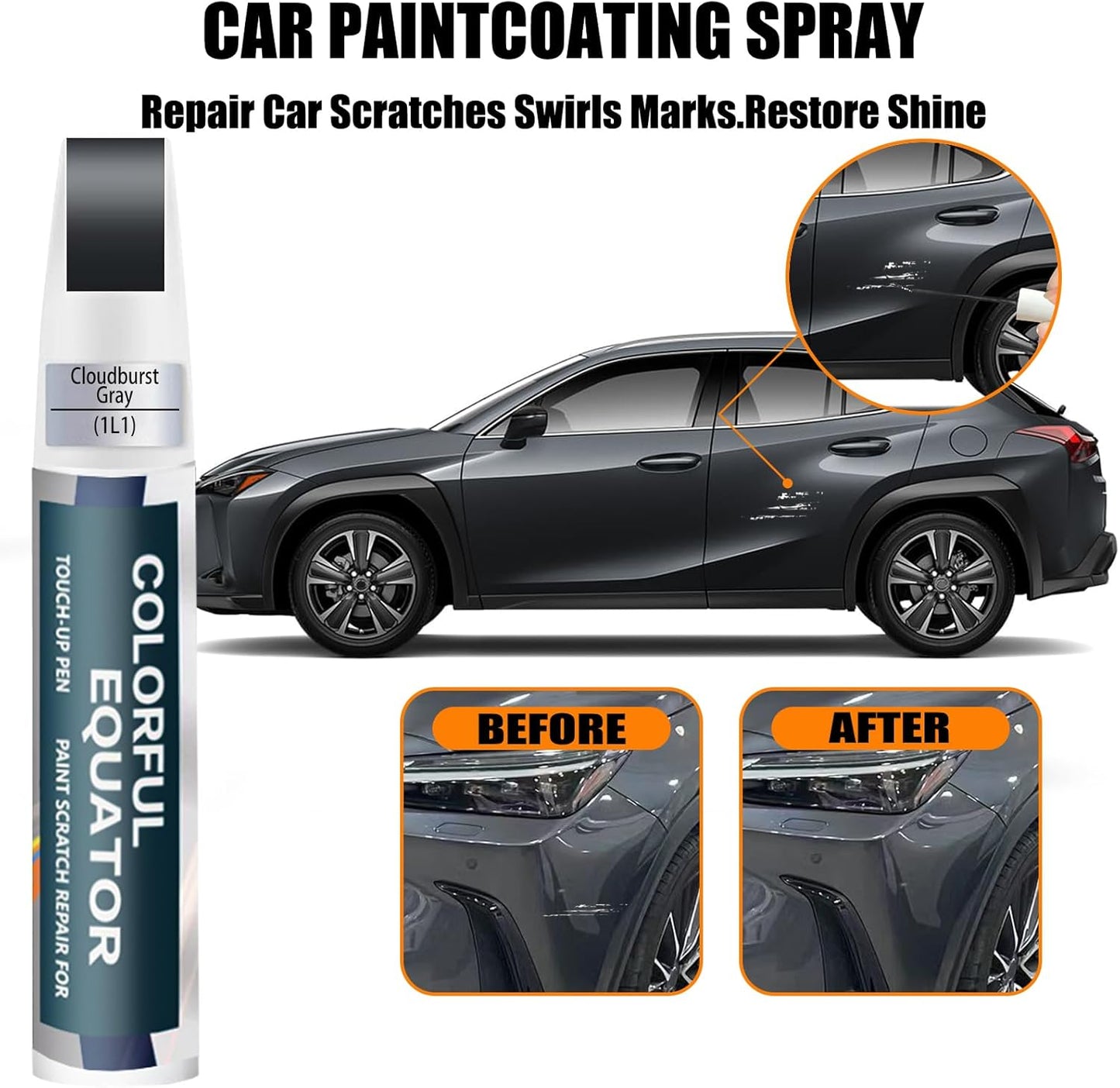 Cloudburst Gray(1L1) Touch Up Paint for Lexus, Car Paint Pen Scratch Repair Two-In-One Touch Up Paint, Premium Car Scratch Remover for Deep Scratches