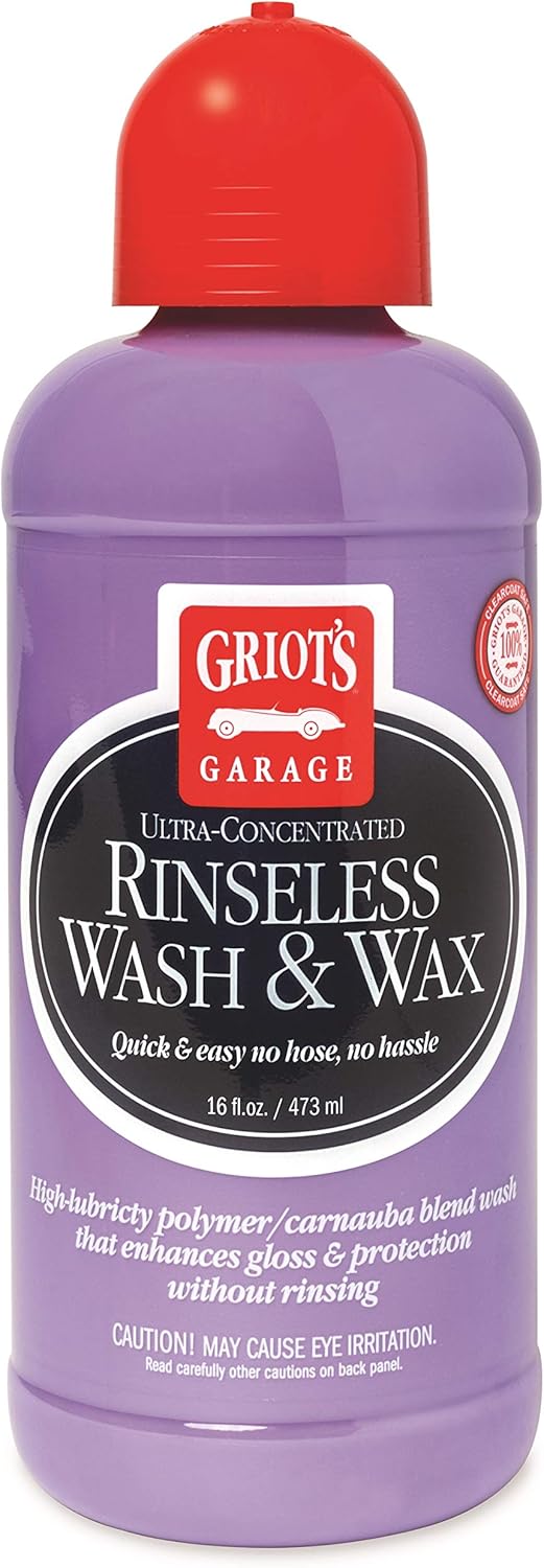 Griot's Garage Rinseless Wash and Wax for Car Cleaning and Detailing, No-Rinse, Waterless Formula For RVs, Boats, Trucks, Motorcycles and More, 10493, 16oz