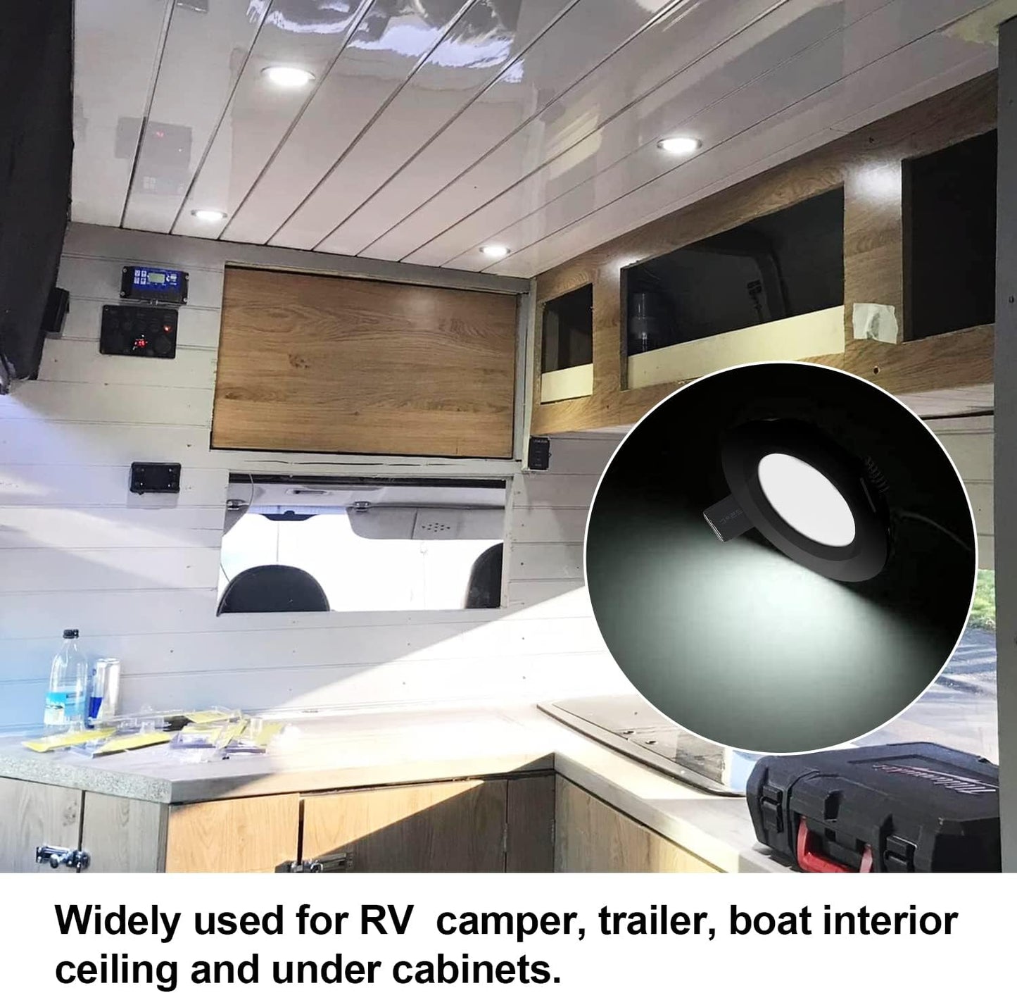 12 Volt LED Puck Light RV Boat Recessed Ceiling Light Super Slim LED Panel Light with Hole Puncher DC 12V 3W Full Aluminum Downlights 6 Pack,5500-6000k