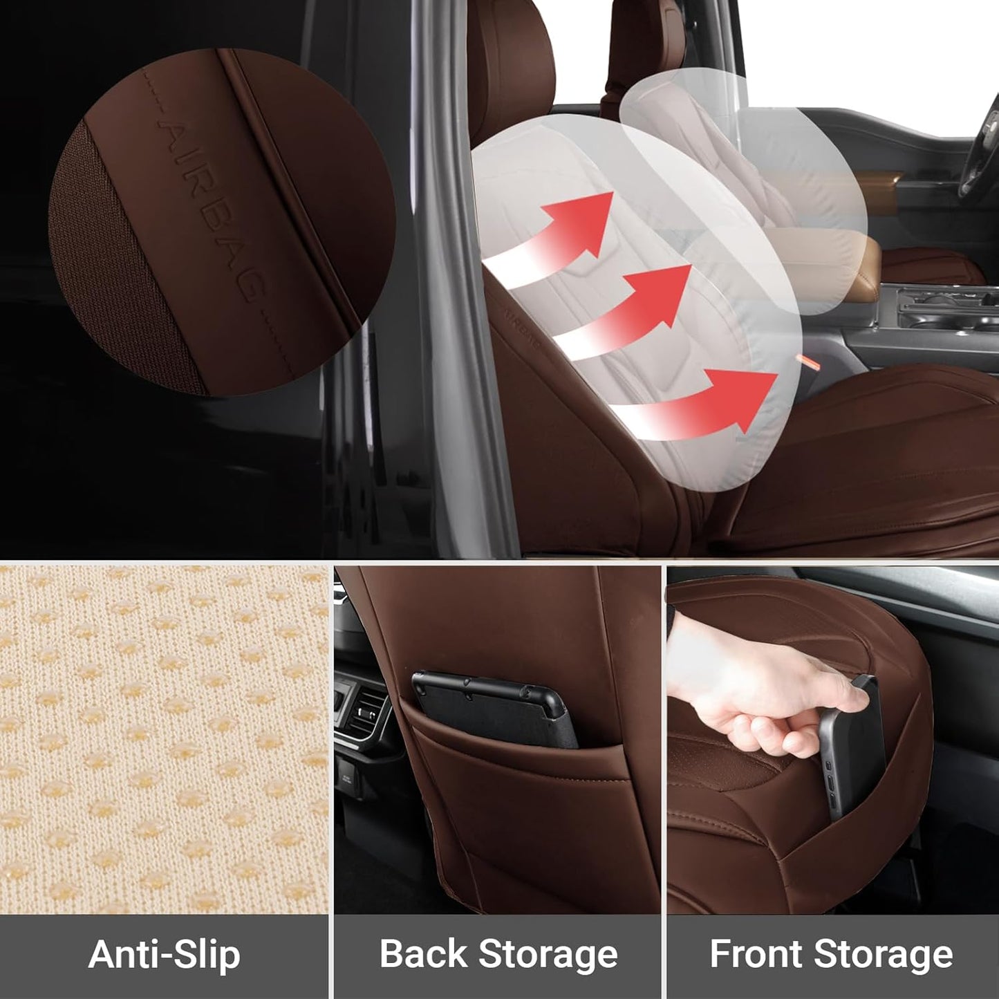 Coverland Custom Car Seat Covers Compatible with Titan, Tundra - Premium Leather Non-Slip Memory Foam Waterproof Cover Custom Fit Interior Protector Front Seat-Dark Brown [See Size Chart-Size A14]