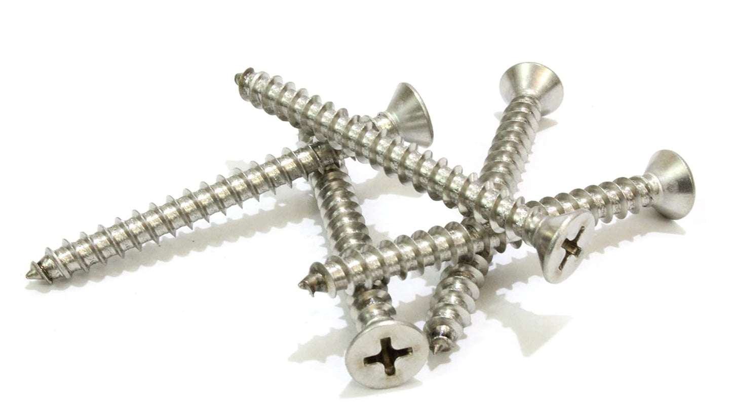 #8 X 1'' Stainless Flat Head Phillips Wood Screw, (100 pc), 18-8 (304) Stainless Steel Screws by Bolt Dropper, Glasses Screws