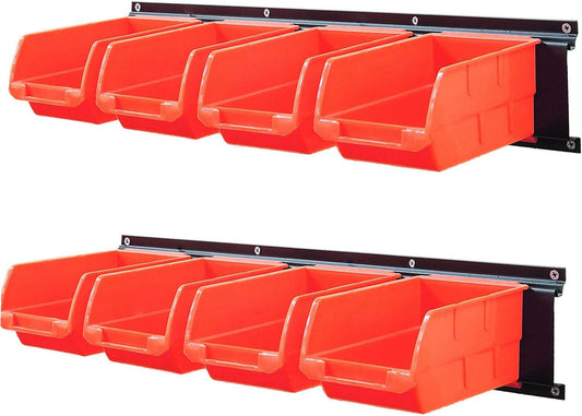 Wallmaster 8-Bin Storage Bins Garage Rack System 2-Tier Orange Tool Organizers Cube Baskets Wall Mount Organizations (Orange)