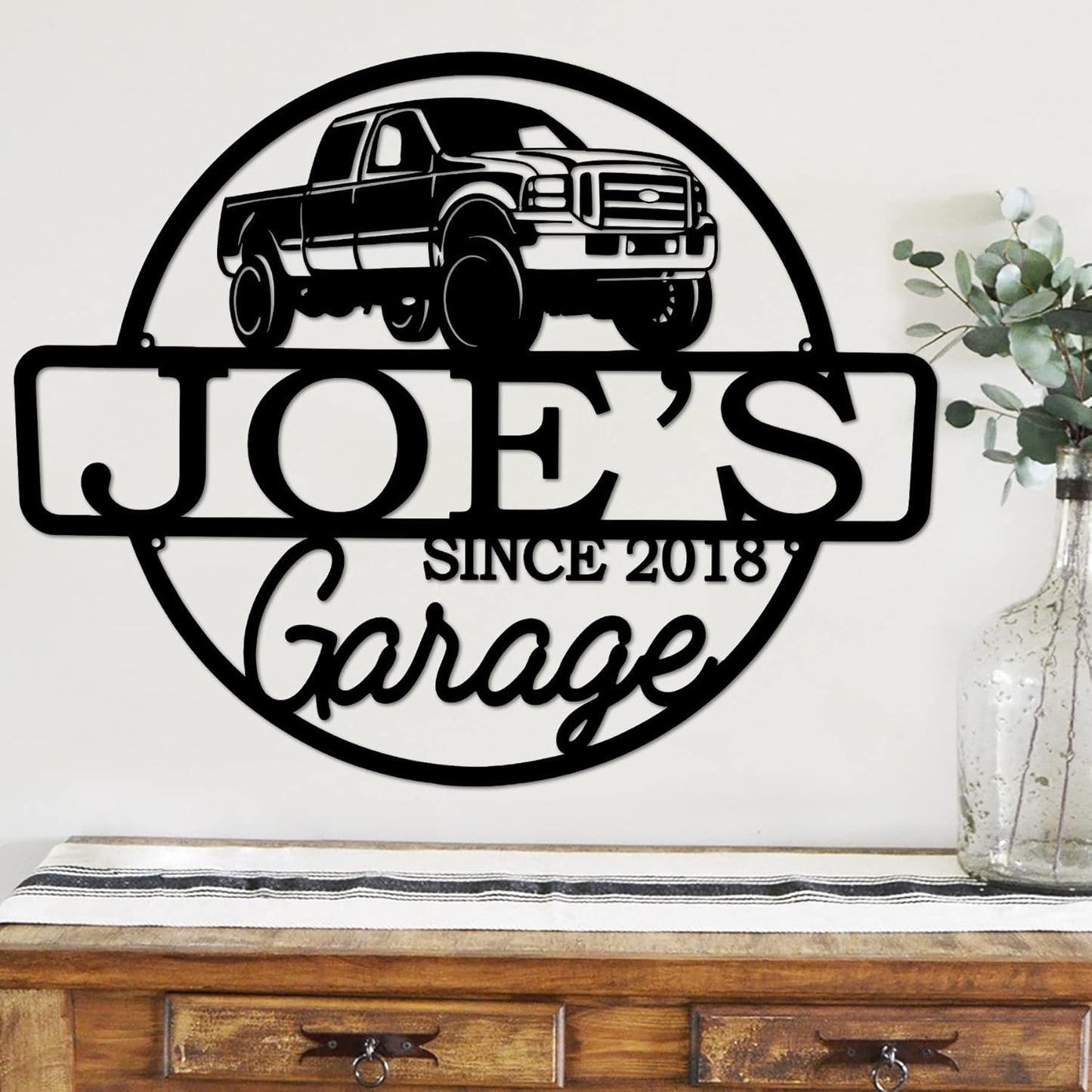 Personalized Metal Name Garage Sign, Custom Plaque Wall Art, Worshop Metal Sign, Housewarming Est Year Man Cave Dad's Gift, Mechanic Workshop American Car Pickup