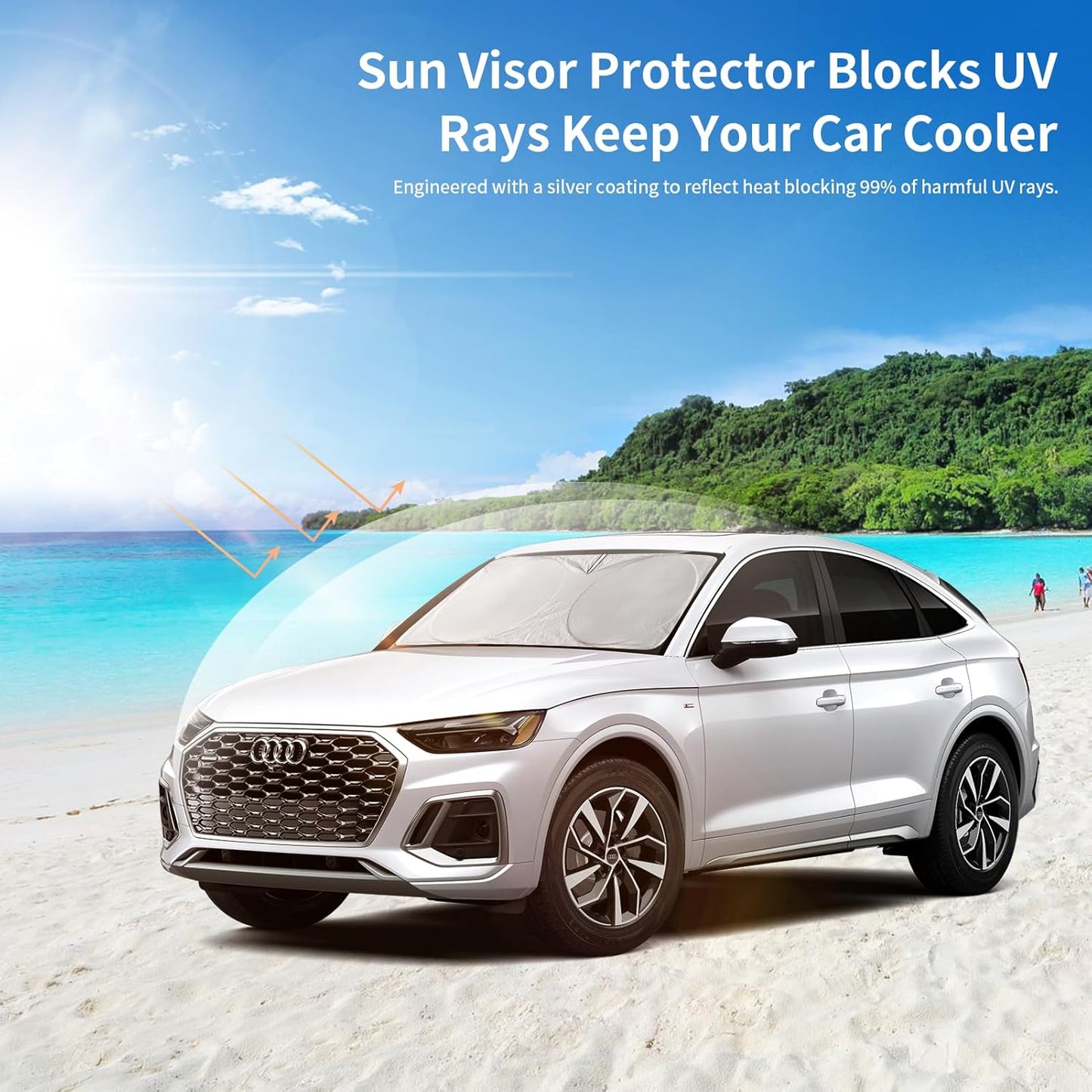Custom Sunshade Windshield Sun Shade for 2018-2023 2024 2025 2026 Audi Q5 Q8 SUV Accessories Front Window Shades Cover for Windshield Sun Visor Screen Foldable 2 Layers 210T Protector Blocks UV Rays