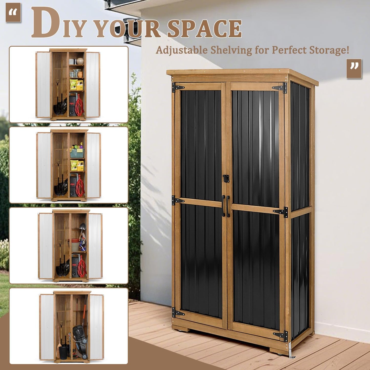 Outdoor Storage Cabinet Waterproof with Shelves, Outside Cabinets Weatherproof, Patio Backyard Pool Garden Garage Storage Cabinet Storage Shed Tool Organizer