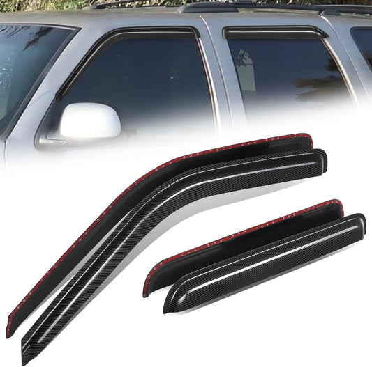 Auto Dynasty 4PCS Carbon Fiber Pattern Window Visors Compatible with 1992-2000 Chevy Tahoe GMC Yukon Suburban C/K 1500 2500 3500 Crew Cab Escalade, Tape-On Front & Rear Window Deflectors