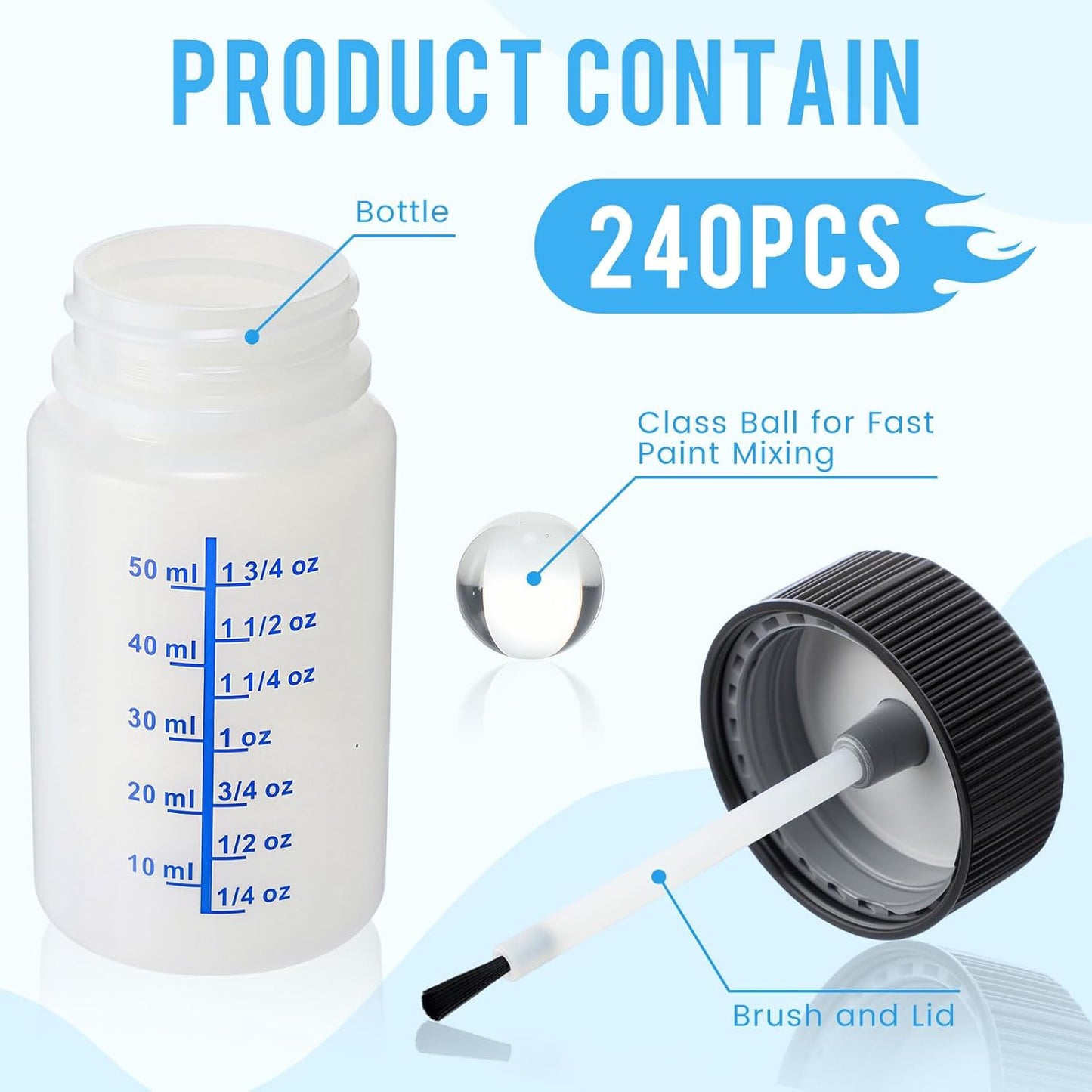 Mumufy 240 Pcs Touch up Paint Bottles with Brush and Lid Empty Touch up Bottle with Mixing Balls 2 oz Fluid Capacity Leftover Paint Container for Car Scratches Repair (Black,Blue)