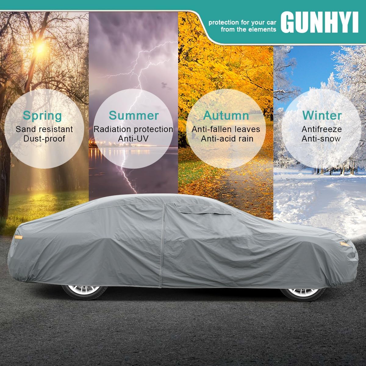 Premium Car Cover Custom Fit Cadillac CTS/CTS-V (2003-2019), 16 Layers Heavy Duty Car Cover Waterproof All Weather with Zipper Door for Sun Rain Snow Dust Uv Protection