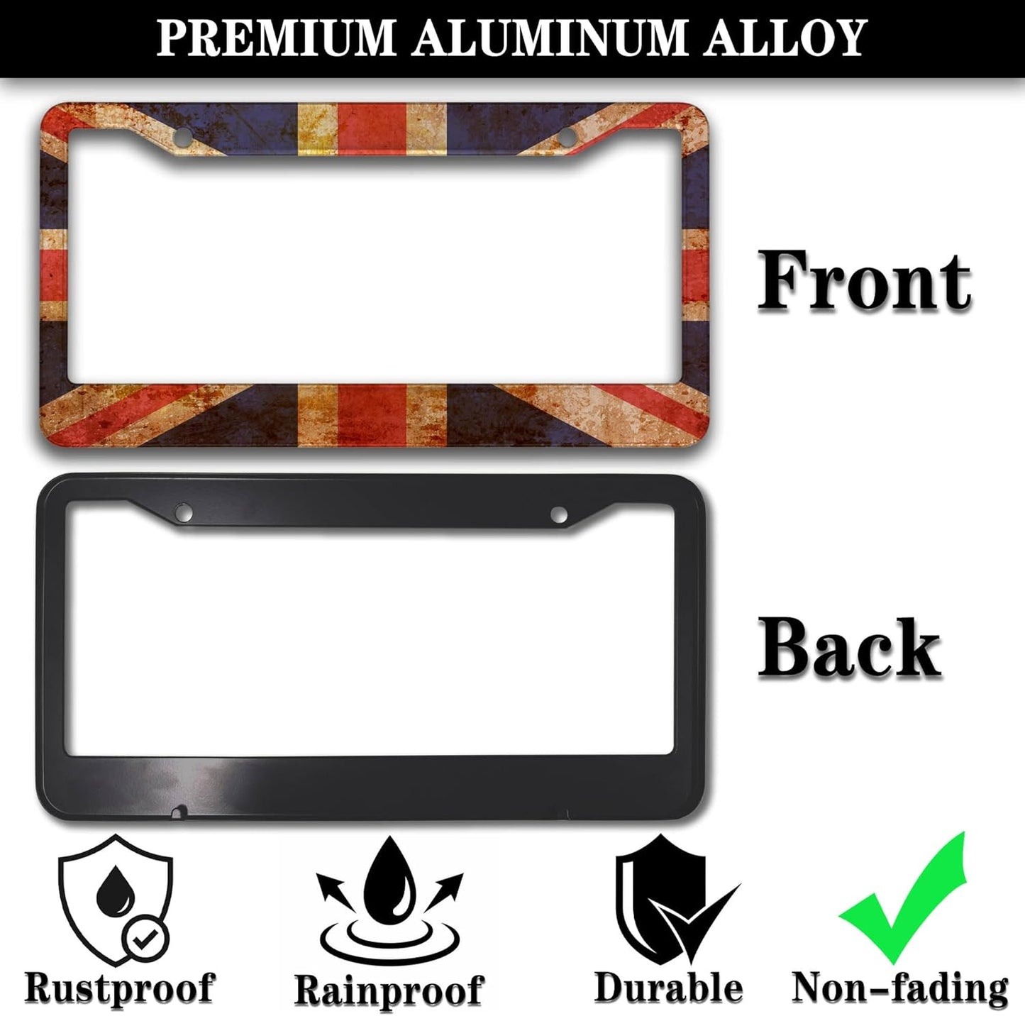License Plate Frame Multicolor License Plate Protector Great Britain Vintage Old Flag Aluminum Metal Car Accessory 2 Pack with Screw Covers Set