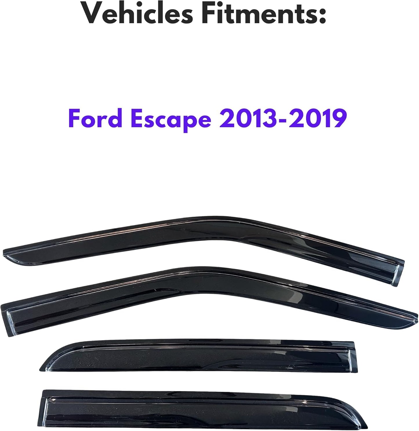KPY Window Visor Compatible with Ford Escape 2013-2019, 4PC Rain Guard Side Window Vent Deflectors Tape-On Mugen Style, 2013 2014 2015 2016 2017 2018 2019