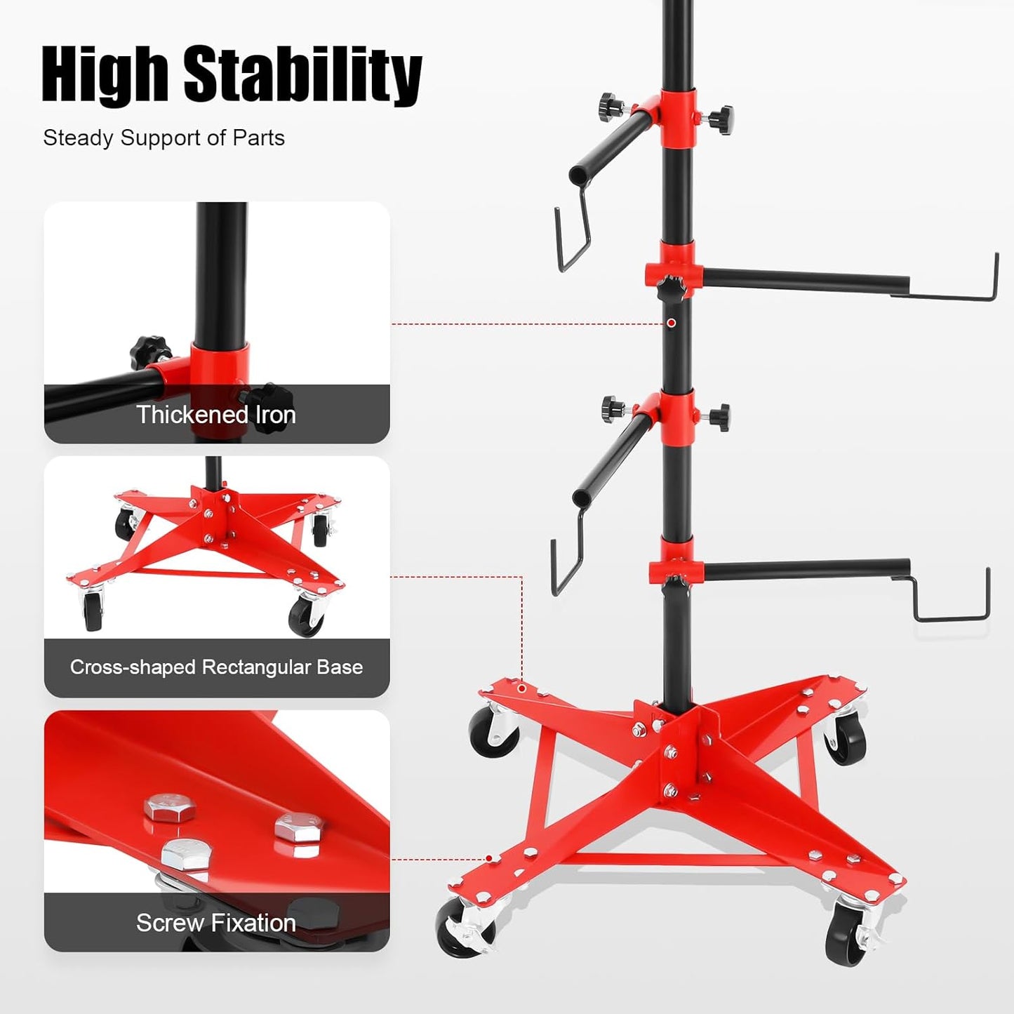 Panel Tree Stand for Painting Rotatable FreeStanding Panel Paint Holder with Wheels Adjustable Center Post for Hang Automotive Doors Fenders Bumpers, Car Repair Shops, Garages(18.5*18.5*47.2in)