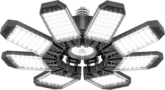 ISKYDRAW LED Garage Light 260W, 26000LM 6500K Garage Ceiling Lights with 8+1 Deformable Panels, Screw in E26 E27 Bulb Bright Bay Lighting for Basement, Shop, Workshop, Barn, Attic