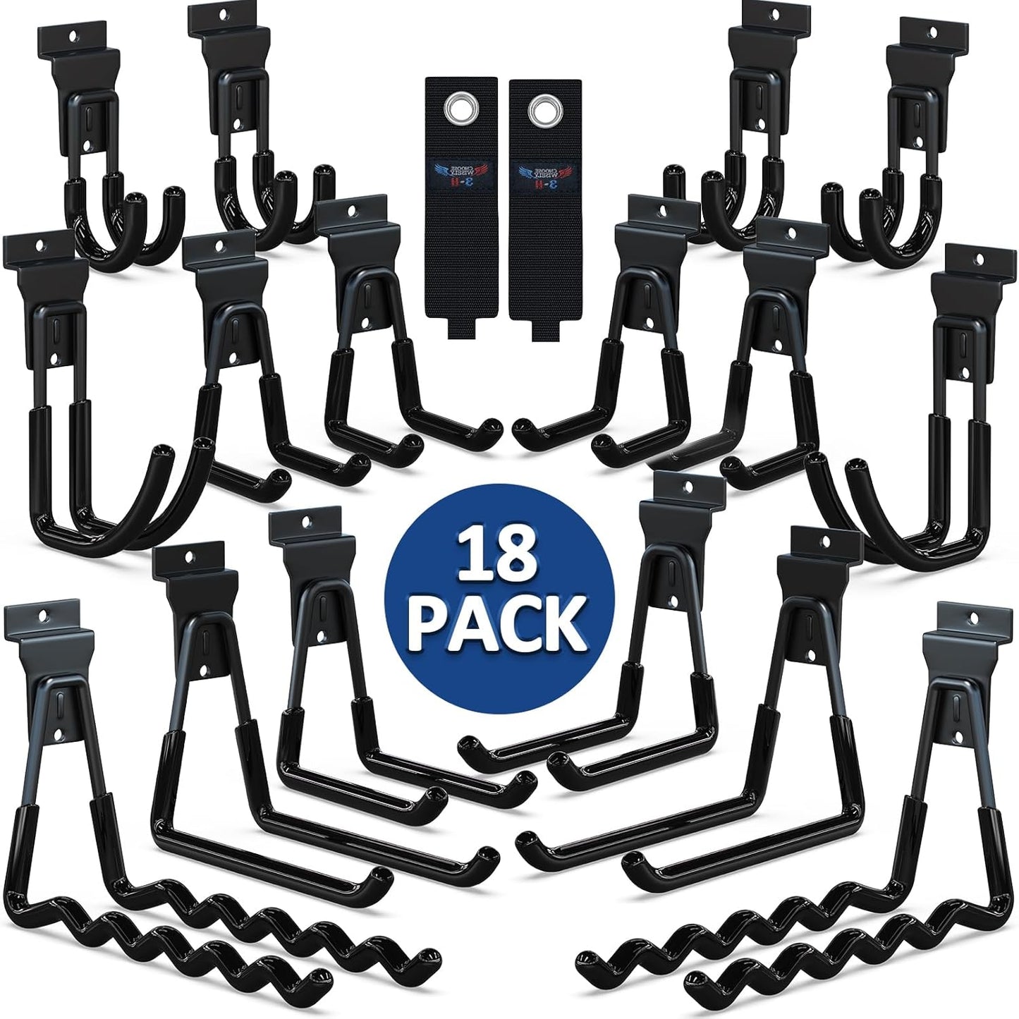3-H Slatwall Accessories 18 Pack,Slatwall Hooks & Hangers Multi Sizes,Slat Wall Heavy Duty for Space Saving Used as Proslat Accessories with Slatwall Panel(Black)