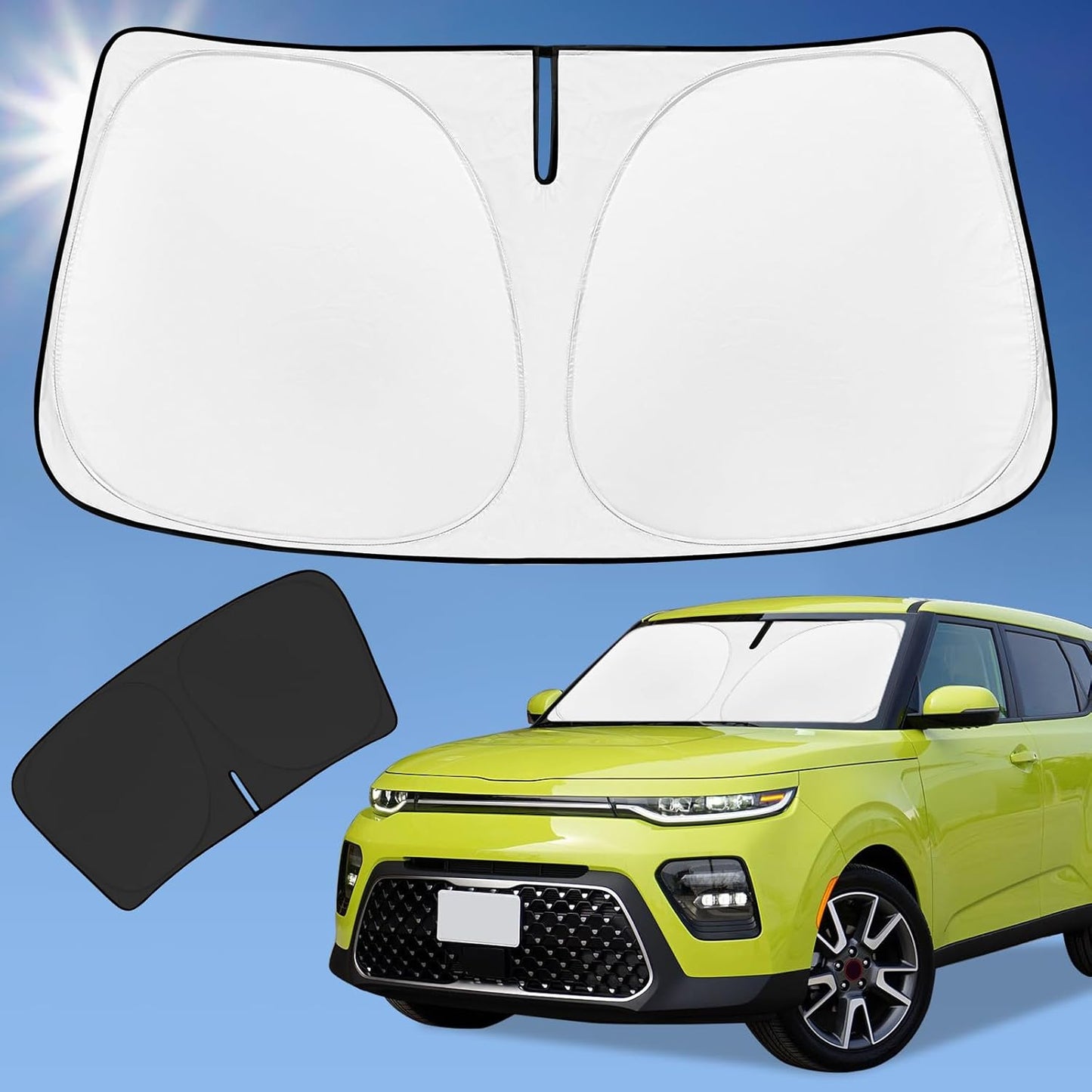Sun Shade Sunshade for 2025 Kia Soul Windshield Cover, 4-Layer Front Window Shade Custom fit Soul 2010-2024 2025 Sun Visor 240T Retractable Shield Shade Blocks UV Rays Cooler Car Accessories