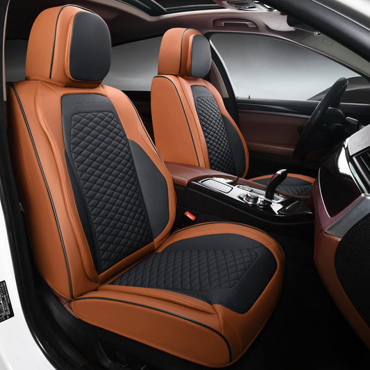 Seat Covers for Cars Full Set, Leather Seat Covers 2 Pack, Breathable Leather Materials, Suitable for SUV/Truck/Sedan/Automotive (Brown, 2 Piece)