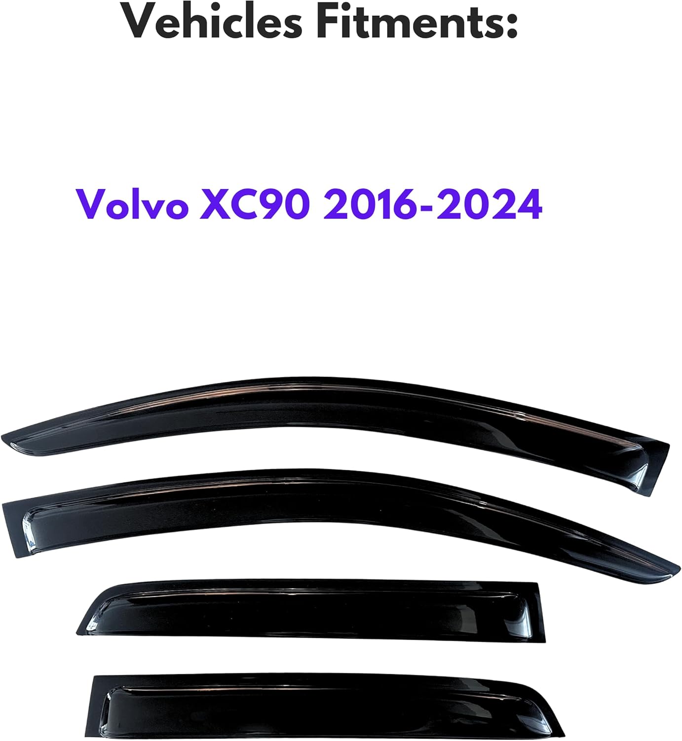 KPY Window Visor Compatible with Volvo XC90 2016-2024, 4PC Rain Guard Side Window Vent Deflectors Tape-On Style, 2016 2017 2018 2019 2020 2021 2022 2023 2024
