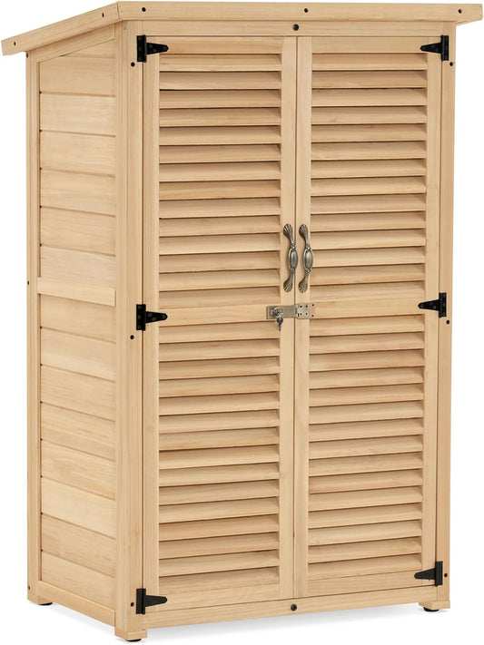 MCombo Outdoor Storage Cabinet, Wooden Storage Shed with Latch, Outside Garden Tool Shed with 2 Doors for Patio Yard Lawn, 0709 (Natural, Small)