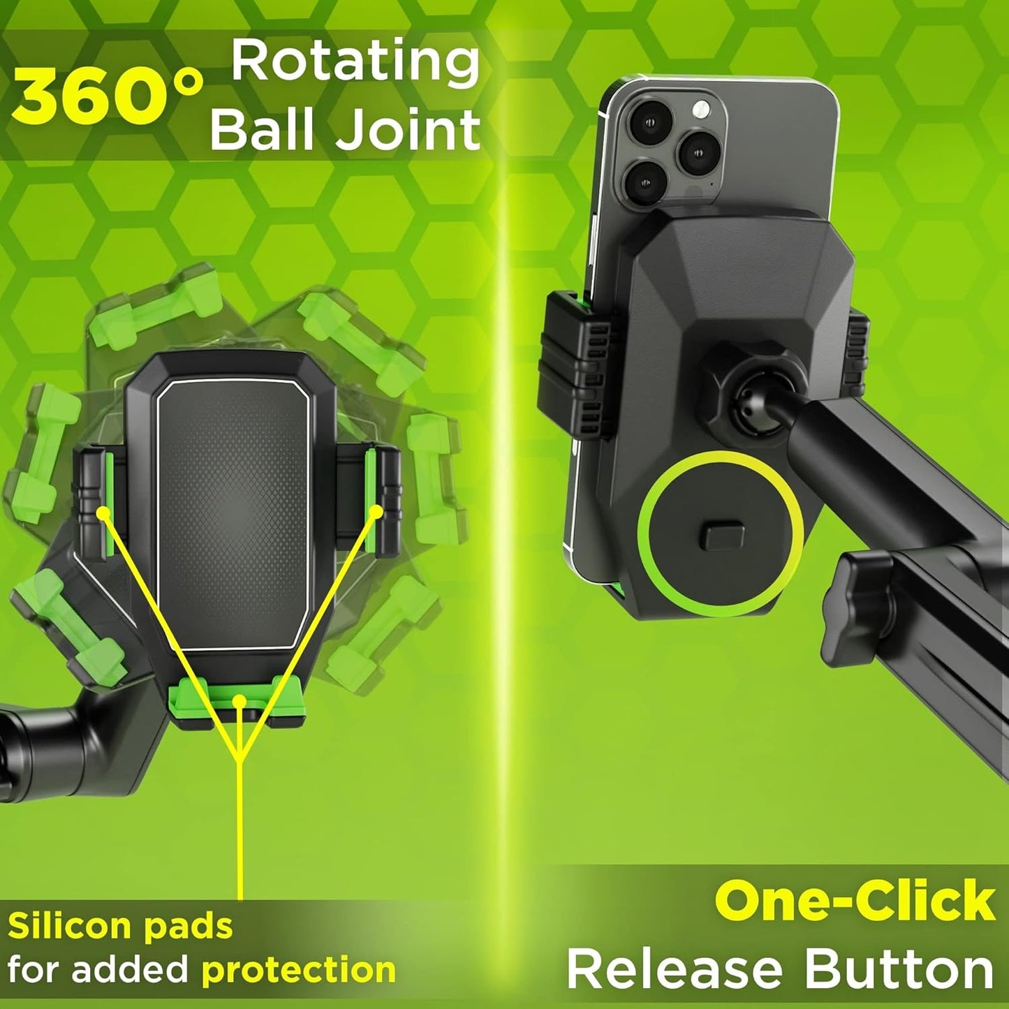 Phone Mount for Truck Phone Holder for Truck - Heavy Duty Super Suction Cup, Mobile Device Holder Dashboard Window 16.9 inch Long Arm & Stable, iPhone & Samsung Compatible, Big Rig Trucker, Green