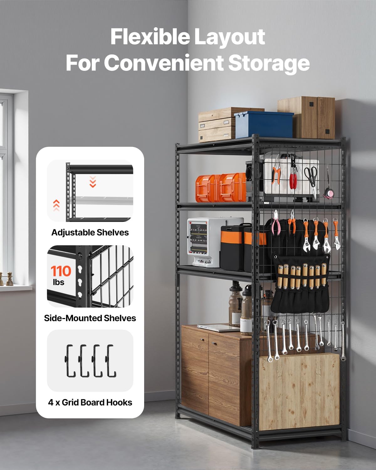 VEVOR Storage Shelving Unit, 5-Tier Adjustable, 2000 lbs Capacity, Heavy Duty Garage Shelves Metal Organizer Wire Rack, Black, 36" L x 16" W x 72" H for Kitchen Pantry Basement Bathroom Laundry Closet