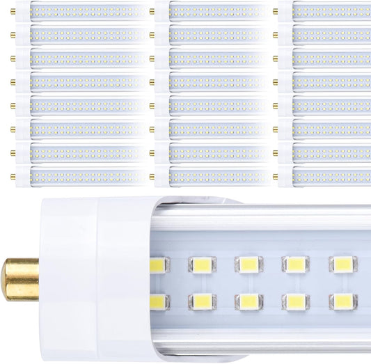 25-Pack, 8 Foot LED Bulbs, 100W 15000lm 6000K Cold White, Super Bright, T8 T10 T12 LED Tube Lights, FA8 Single Pin LED Lights, Clear Cover, 8 Foot LED Bulbs to Replace Fluorescent Light Bulbs
