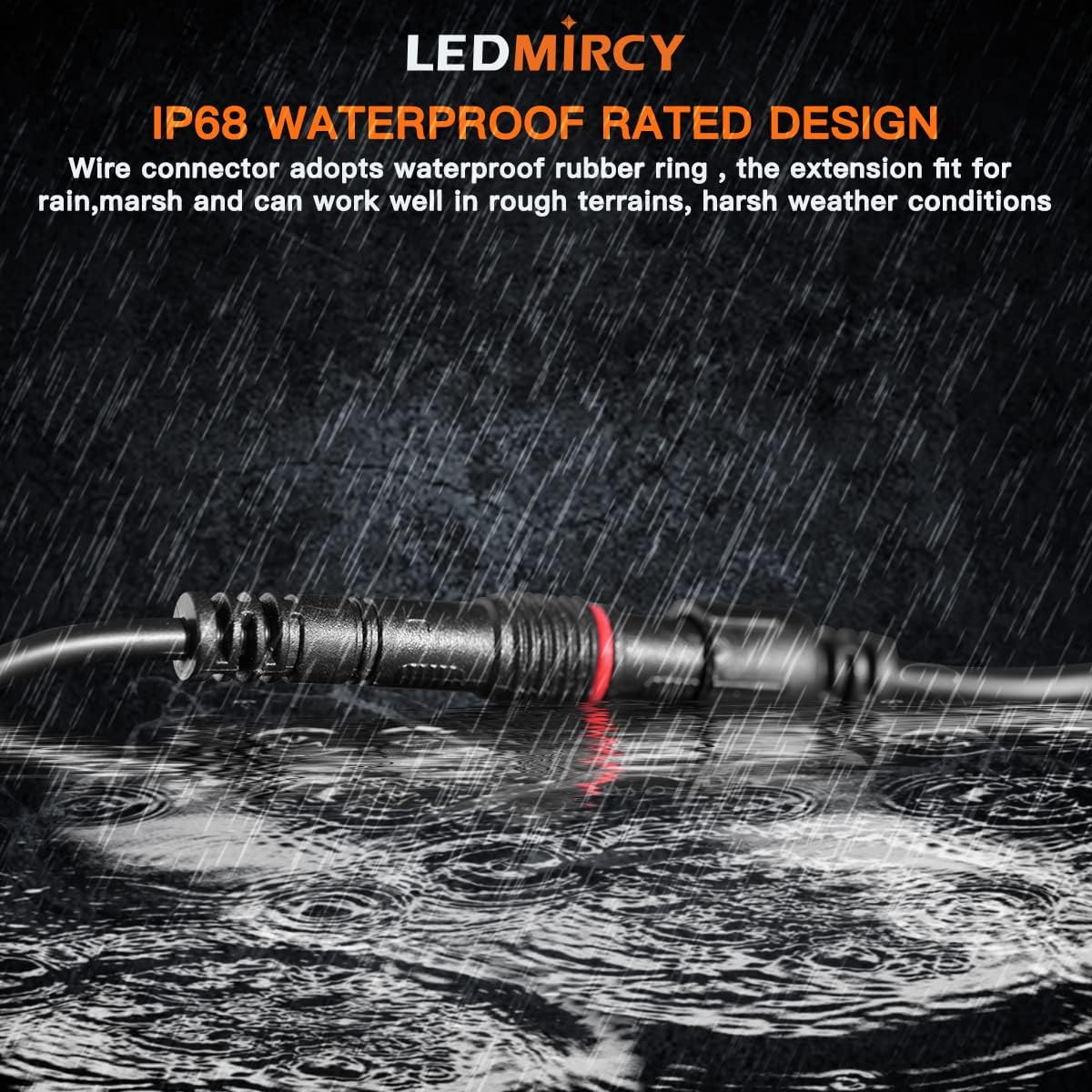 LED Rock Lights Extension Cable Wire Cord 2Pin Waterproof 4PCS 5ft 22AWG with Male to Female Connectors 11mm Nut Size for Wheel Lights Spot Flood Light Driving Fog Light for Truck