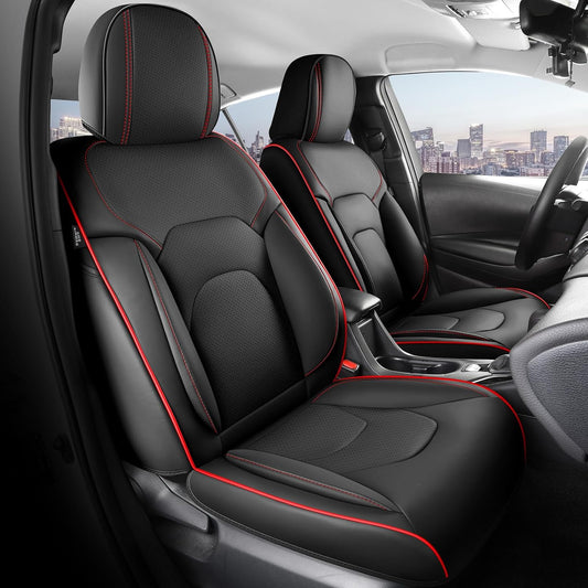 FREESOO Car Seat Covers Full Set,Waterproof Automotive Seat Covers, Leather Cars Interior Covers, Seats Protection Universal fit Babies & Adult (Black Red)