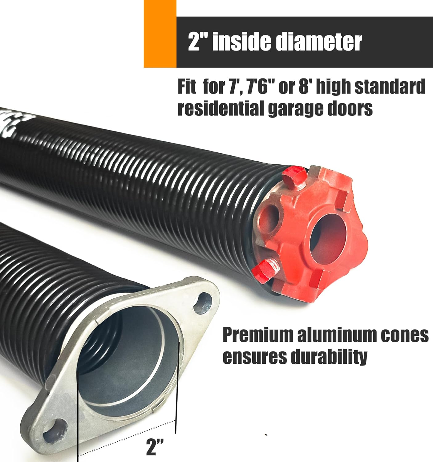 Garage Door Torsion Spring Set, Pair of 2" Electrophoresis Coated Garage Door Spring Replacement with 2 Non-Slip Winding Bars and Bearing, Minimum 16000 Cycles (.243x2x32")