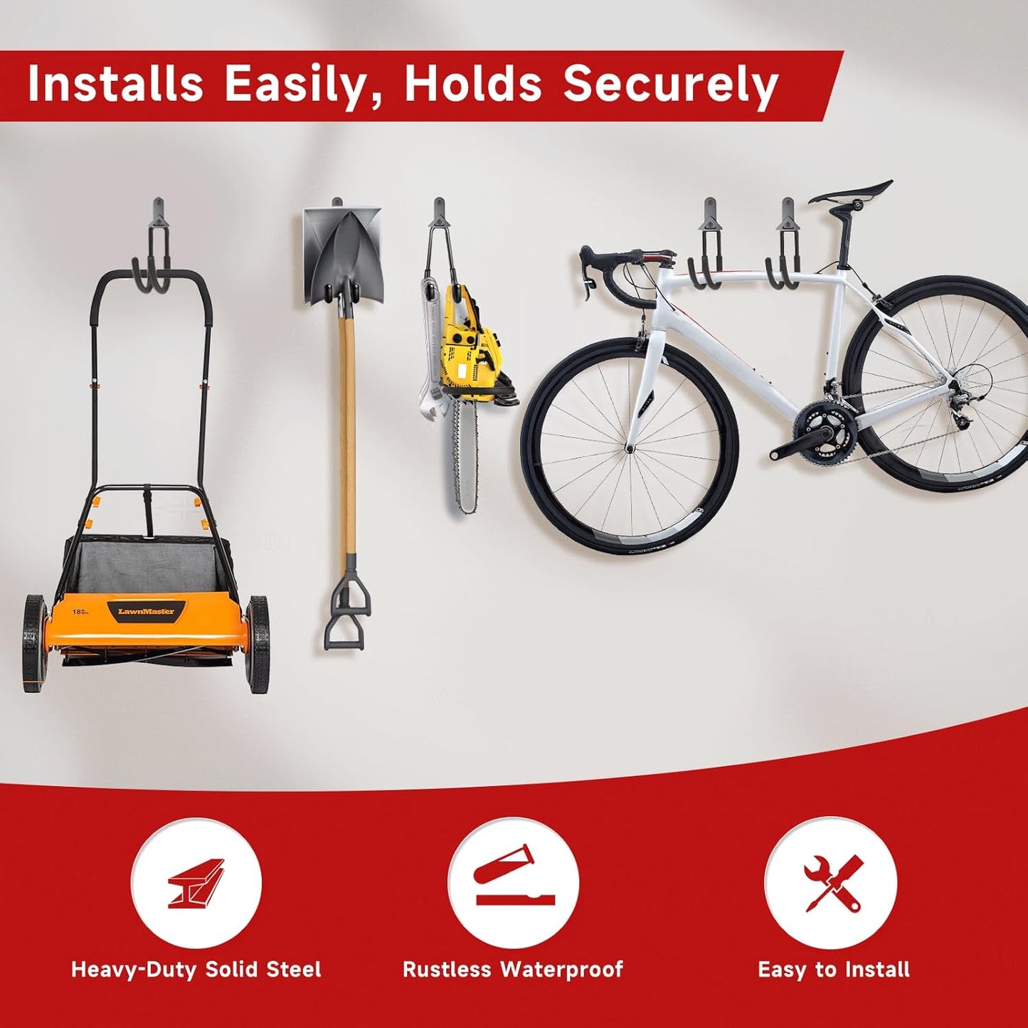 12 Pack Garage Hooks,Detachable Garage Storage Hooks Steel Heavy Duty Utility Garage Wall Mount Hooks with Anti-Slip Coating for Hanging Bike,Ladder and Garden Tools.