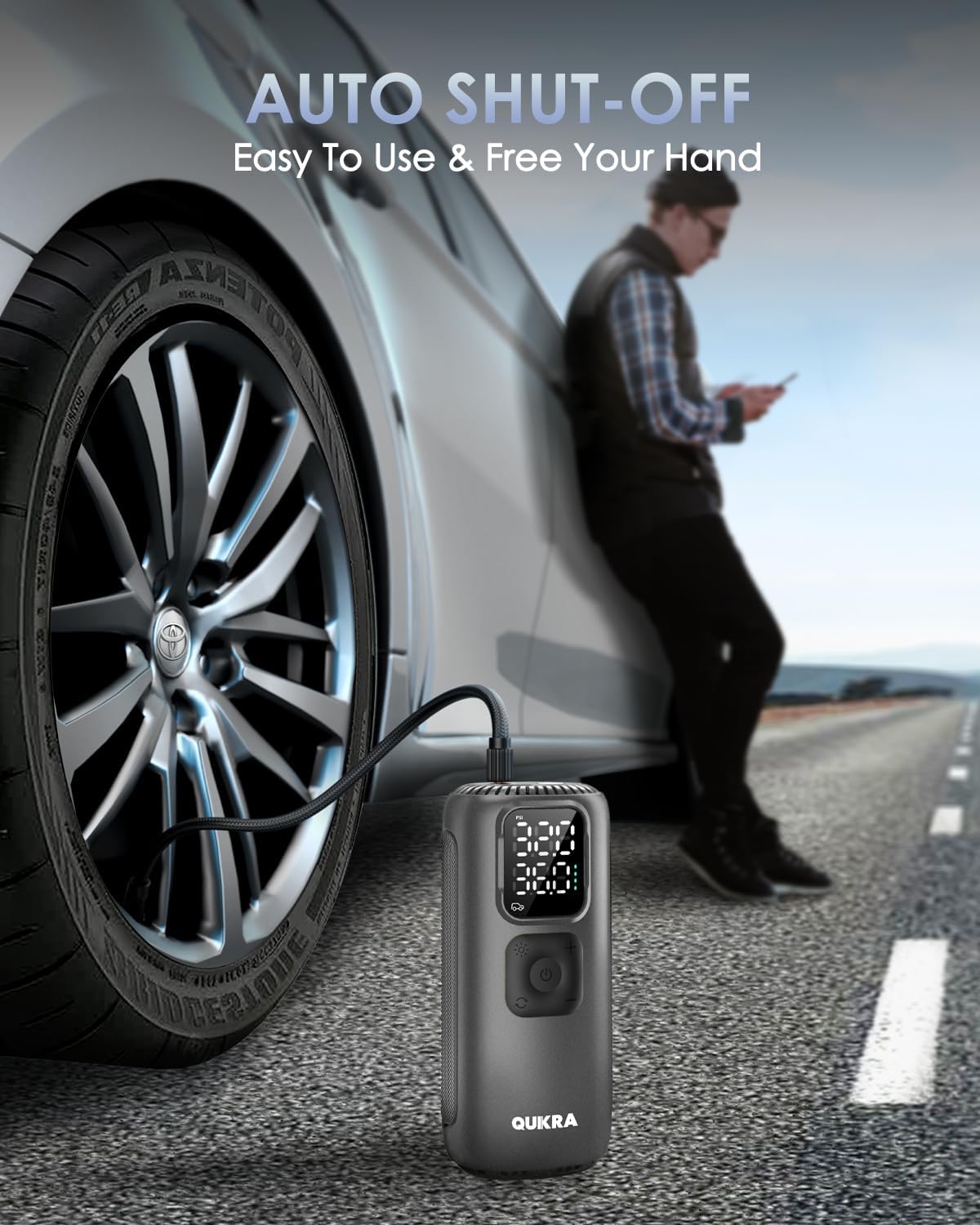 T22 Tire Inflator Protable Air Compressor, 160PSI Air Pump, 3× Faster Auto Cordless Tire Pump, Smart Electric Pump with LED Light and Digital Display for Car Motorcycle Bike and Ball, Gray