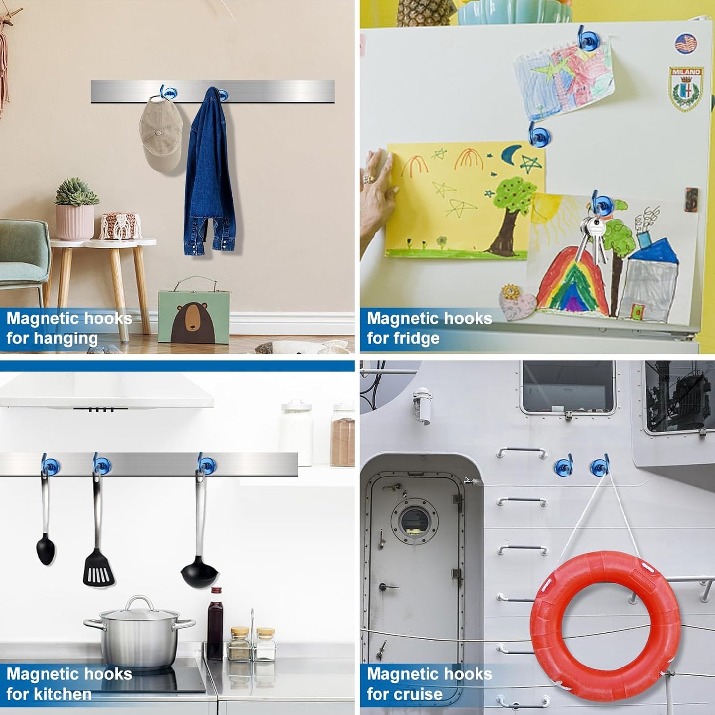 LOVIMAG Cruise Ship Essentials, 110Lbs Cruise Door Magnets, Blue Cruise Magnetic Hooks, Magnetic Hooks Heavy Duty for Hanging Celling, Grill, Refrigerator Kitchen-6 Pack