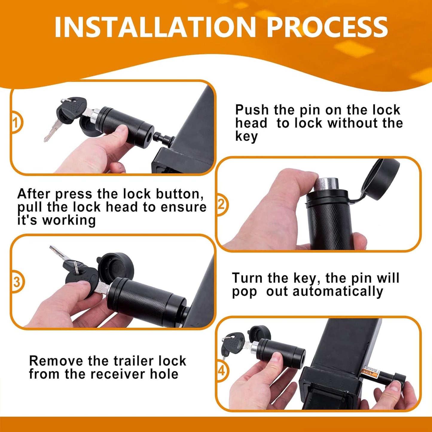 Trailer Hitch Locks, Hitch Lock with 5/8'' Dia 3-1/2” Long Pin Fits 2" and 2-1/2" Receiver Tubes, Class III IV Hitches, Trailer, Truck, Car and Boat Receiver Lock (Keys Alike 4 Pack)
