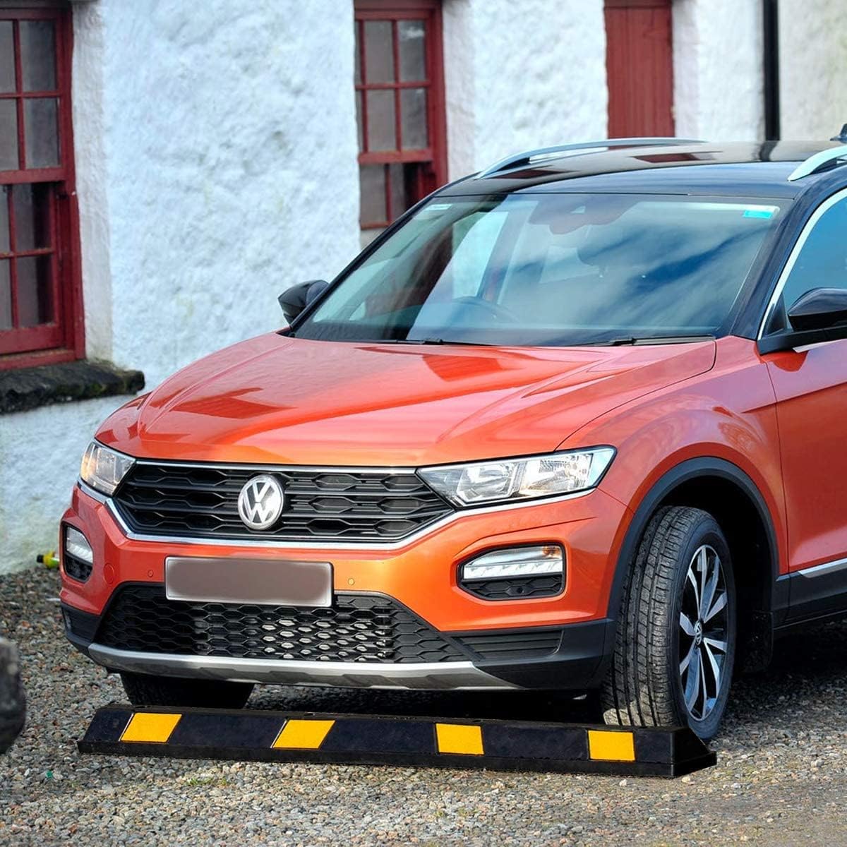 Zento Deals Rubber Parking Curb Garage Car Stopper - Parking Wheel Stopper Block 72” Wide Easy to Install, Black/Yellow Reflective Parking Block; for Car, Truck, Trailer and RV (Black and Yellow-2)