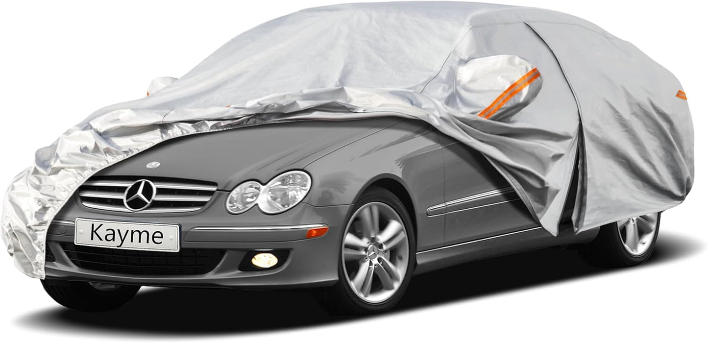 Kayme 6 Layers Car Cover Custom Fit for Mercedes Benz CLK 200 280 320 350 430 500 (1997-2025) Waterproof All Weather for Automobiles, Outdoor Full Cover Rain Sun UV Protection.Silver