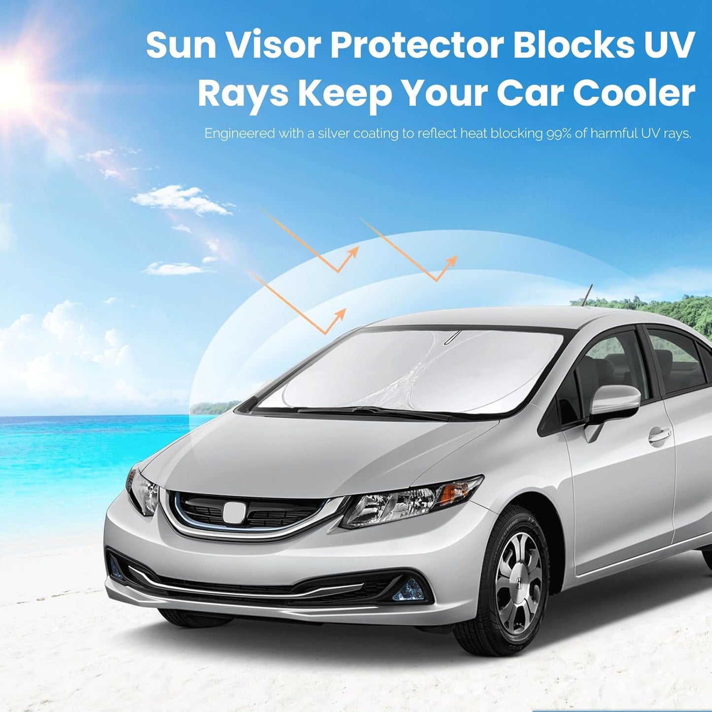 Custom Fit Civic Windshield Sunshade for 2012 2013 2014 2015 Honda Civic Accessories Front Window Shades Cover for Windshield Sun Visor Screen Protector 210T Reflective Blocks UV Rays Heat Keep Cool