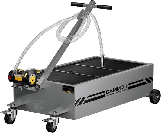 25 Gal Electric Oil Drain Pan, 110V High-Flow Pump, 9.8 FT Hose, 200 W Motor, 2 Locking Swivel Casters and 2 Directional Wheels Stable, Folding Handle, Heavy-Duty for Trucks, RVs, SUVs, Gray