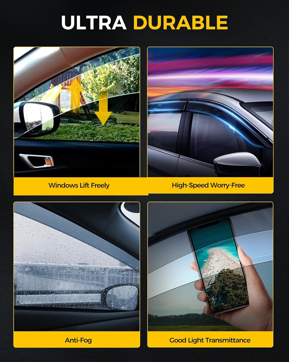 Rain Guards for Car Windows, Tape-On Window Visors Rain Guards Fit for 2014-2019 Toyota Highlander, Window Deflectors, Vent Visors for Toyota Car Accessories, 4 Pieces