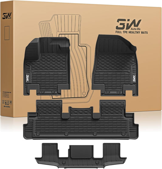 3W Floor Mats for Nissan Pathfinder 2022 2023 2024 2025 (Only fit 7 Passenger Models), 3 Rows,TPE All Weather Protection Car Floor Liners Accessory,Black