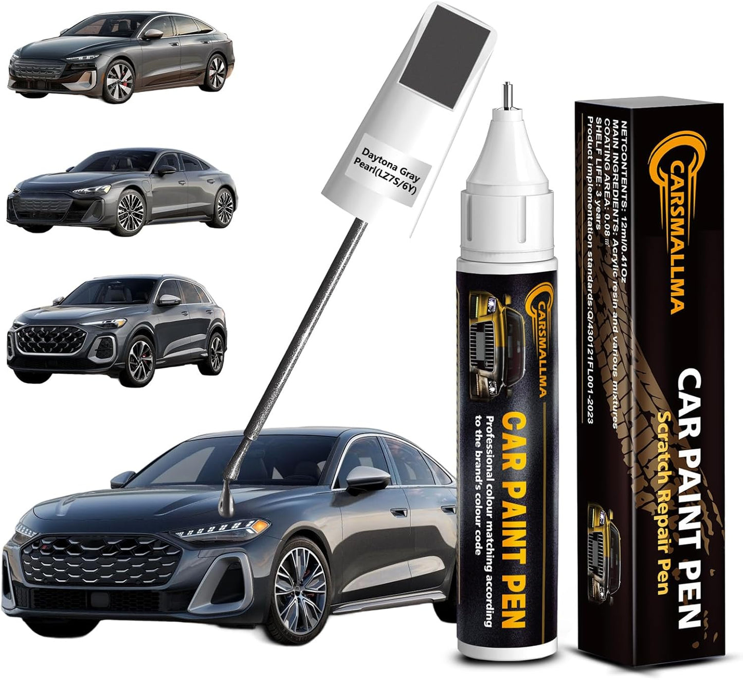 LZ7S/6Y Daytona Gray Pearl Car Touch Up Paint for Audi, Color Accurate Car Paint Scratch Repair Pen Kit Quick & Easy Fix Vehicle Chips and Automotive Nicks Scuff