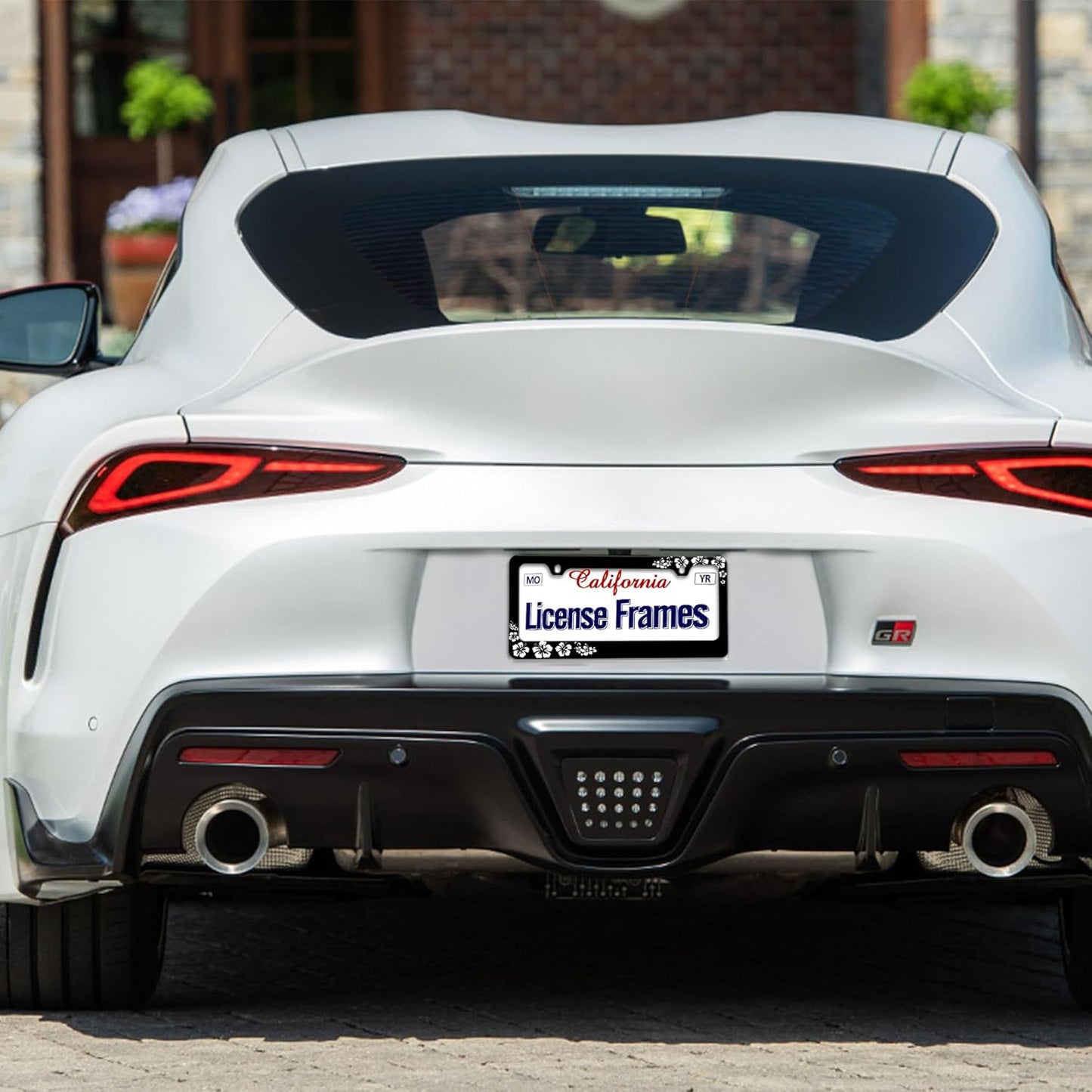 Stainless Steel Hibiscus Flower License Plate Frame Hibiscus License Plate Holder， Tropical Floral Car License Plate Covers Accessory tag Frame with Screws for Women 12.3" X 6.3"