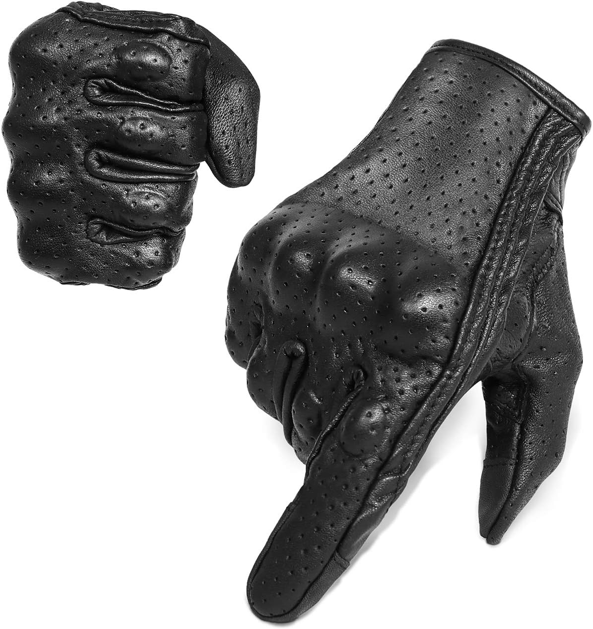 Full finger Goat Skin Leather Touch Screen Motorcycle Gloves Men/Women S,M,L,XL,XXL (Perforated, XXL)