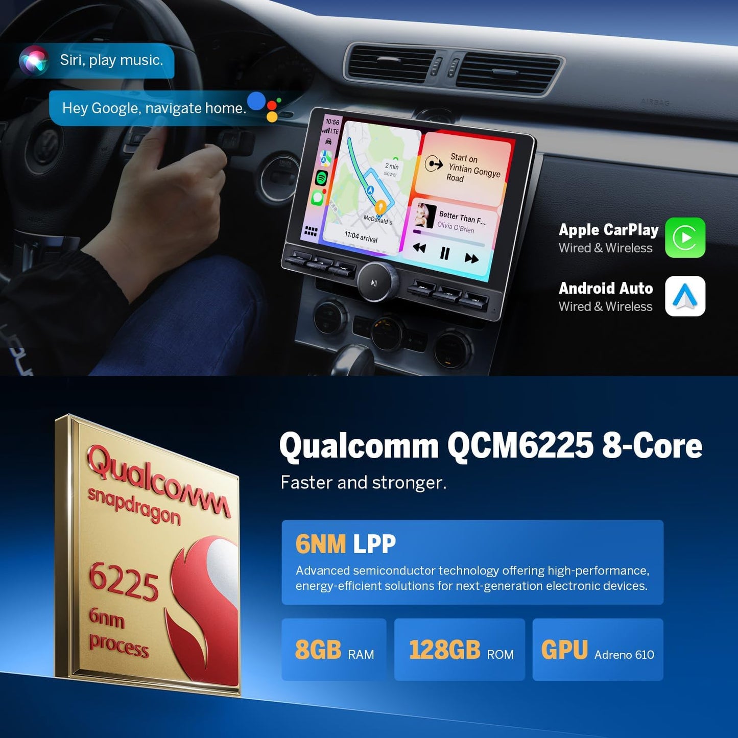 Eonon 8-Core 8GB+128GB Double Din Car Stereo, 10.1 Inch Wireless CarPlay/Android Auto Headunit with WiFi-6, Bluetooth 5.4, Built-in DSP, 4G LTE - UX6K-PRO-MAX