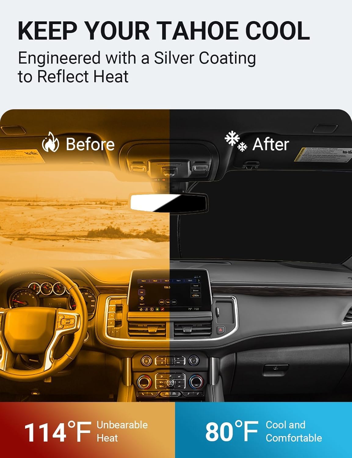 Proadsy 2025 Upgrade Windshield Sun Shade Custom Fit Tahoe Z71, Premier, High Country 2021-2024 2025 4-Layer Foldable Front Sunshade Protector Sun Visor Blocks UV Rays Keep Car Cooler Accessories