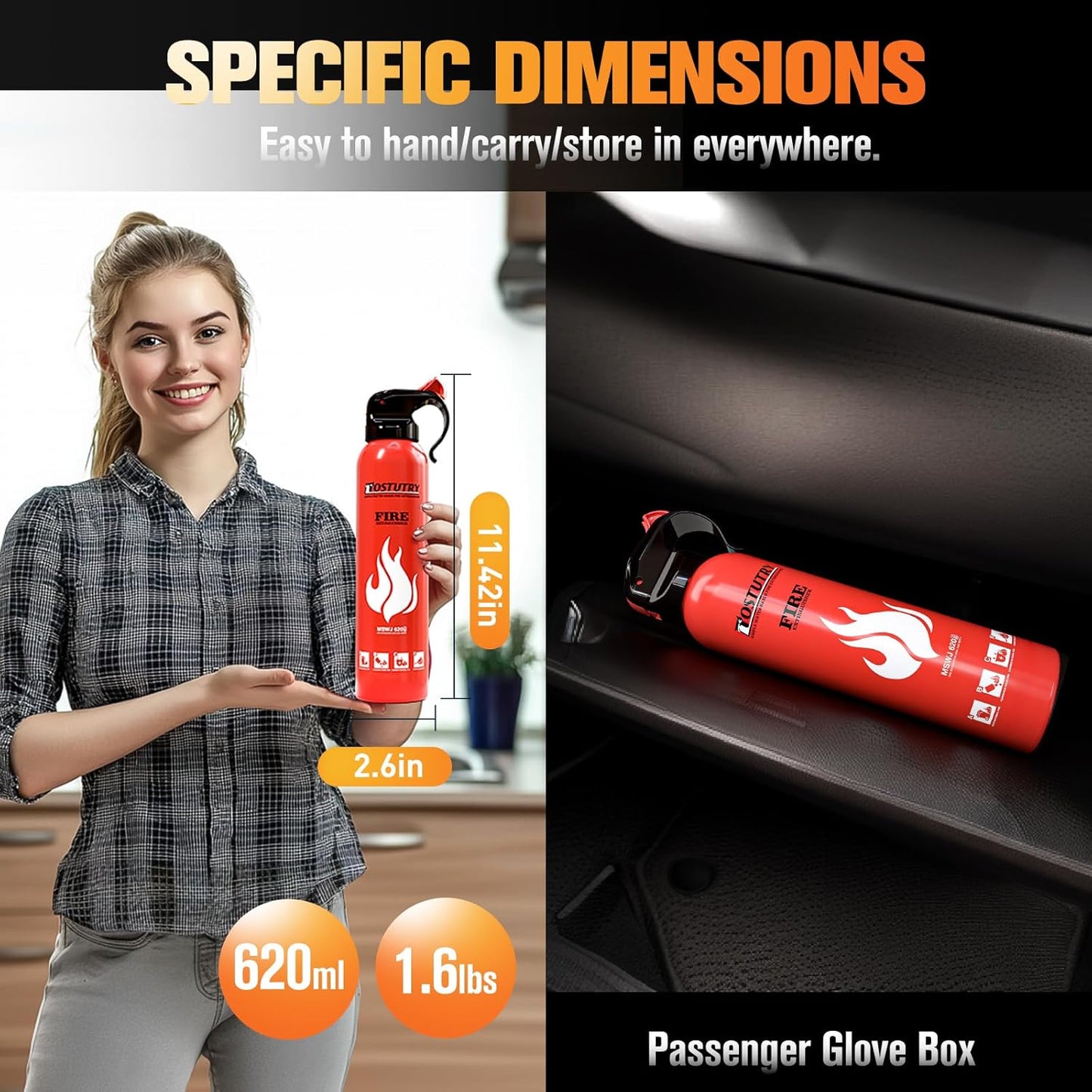 Upgraded 8-IN-1 Fire Extinguisher for Home Vehicle Car Kitchen Boat, Small Fire Extinguishers Spray with Mount for Class A B C K Fire, Portable Non-Toxic Prevent Re-Ignition Easy Clean (2 Pack)