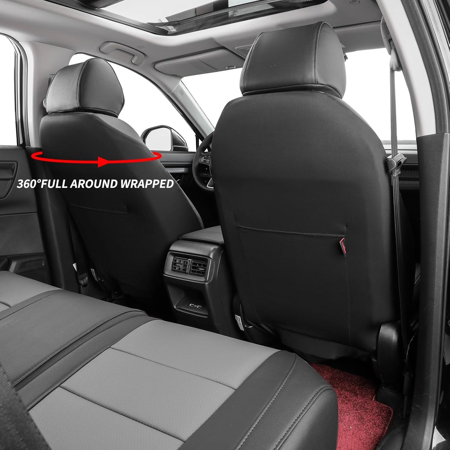 coverdream CRV Leather Seat Covers Custom Fit for 2023-2026 Honda CRV LX,EX,EX-L,Sports Series,Hybrid,Full Coverage,Airbag Compatible,Car Seat Protector(Full Set,Black&Brown)