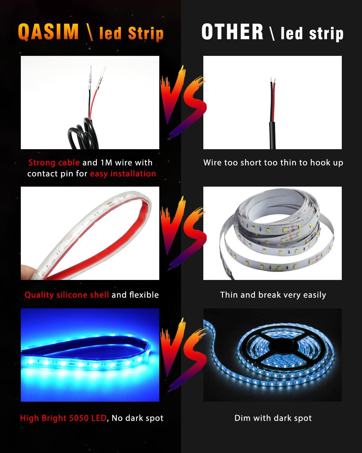 Qasim LED Strip Lights Car Boat Truck Interior Exterior Lighting, Waterproof Auto Front Grill Ambient Lighting, Golf Cart Motorcycles Underglow LED Light Blue 32CM 12V-Pack of 6