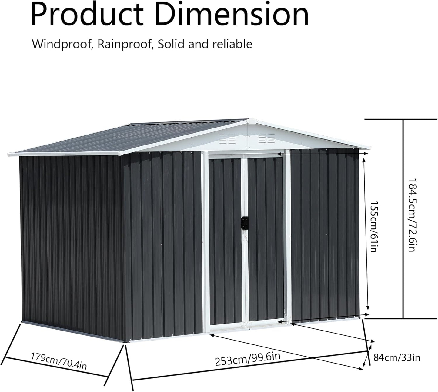 8x6 FT Outdoor Metal Storage Shed with Updated Frame, Waterproof Durable Garden Sheds w/Lockable Sliding Doors and Vents, All-Weather Shelter Tool House for Backyard, Patio, Lawn, Grey