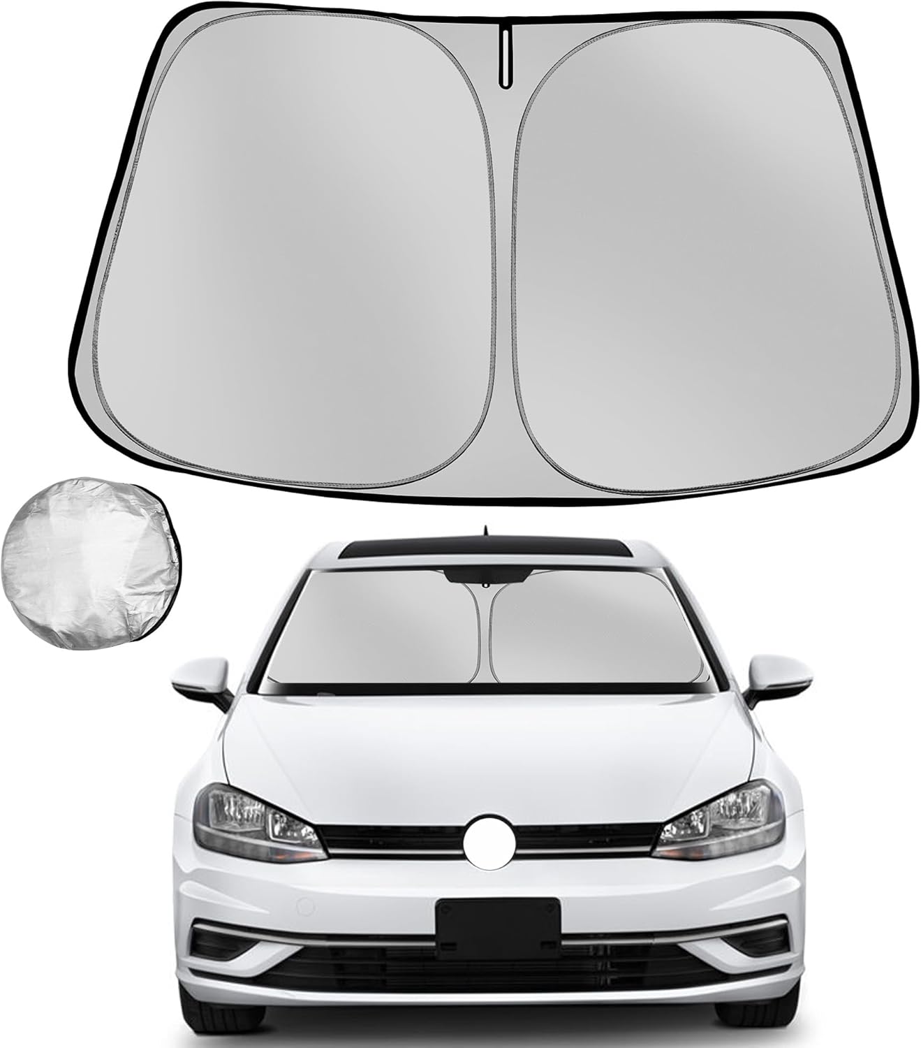 Windshield Sun Shade for 2015-2021 Volkswagen Golf GTI e-Golf VW Golf R 4 Door Hatchback Foldable Sun Sunshade for Car Front Window Automotive Interior Protector Custom Fit Accessories
