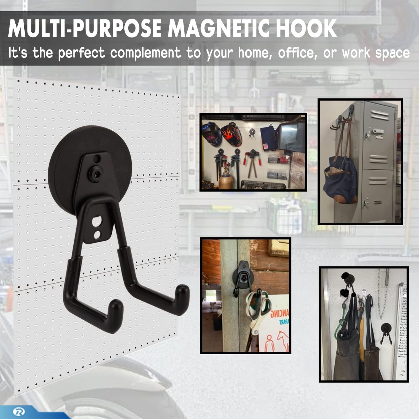 2 Pcs Magnetic Hook Heavy Duty, Strong Magnet Hooks for Garage Tools Hose Rope Electric Drill